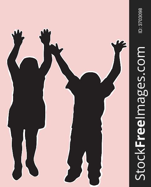 Silhouettes of two Children playing. Silhouettes of two Children playing