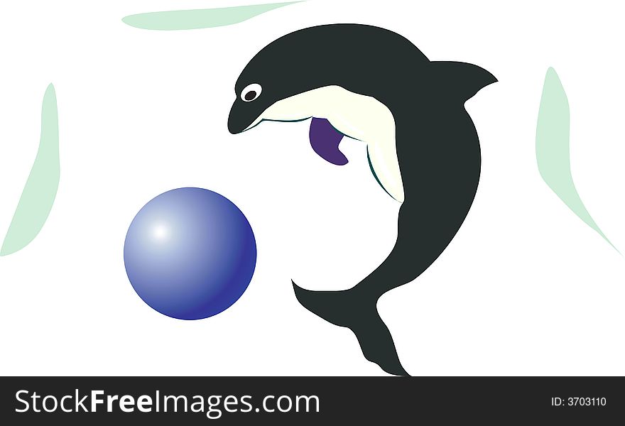 Illustration of dolphin playing with ball. Illustration of dolphin playing with ball.