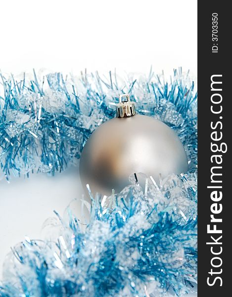 One silver christmas ball  on white background