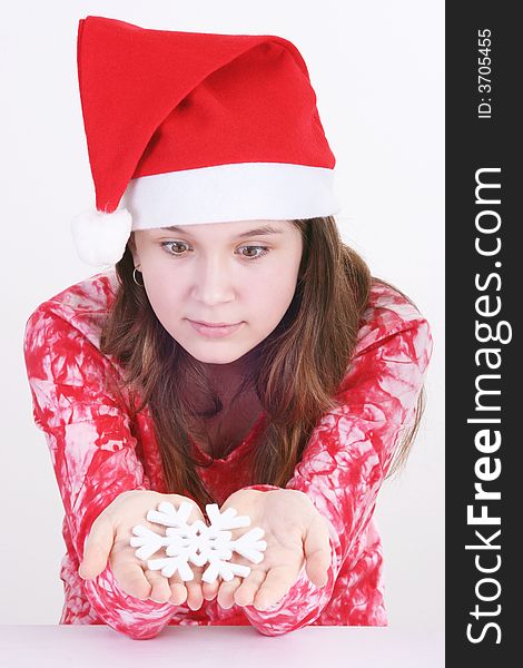 Santa Girl Holding Snowflake