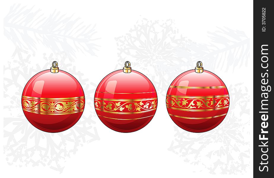 Red Glass balls with gold ornament (Vector). Red Glass balls with gold ornament (Vector)