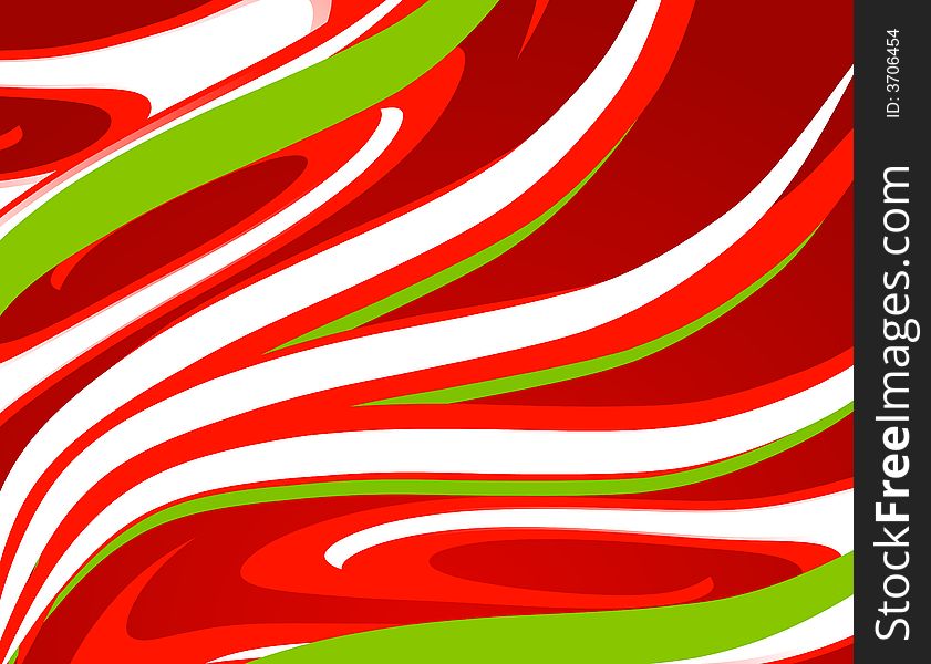 A background illustration featuring a wave of psychedelic Christmas colored stripes in red, green and white. A background illustration featuring a wave of psychedelic Christmas colored stripes in red, green and white.