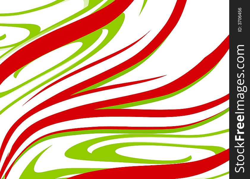 A background illustration featuring a wave of psychedelic Christmas colored stripes in red, green and white. A background illustration featuring a wave of psychedelic Christmas colored stripes in red, green and white.