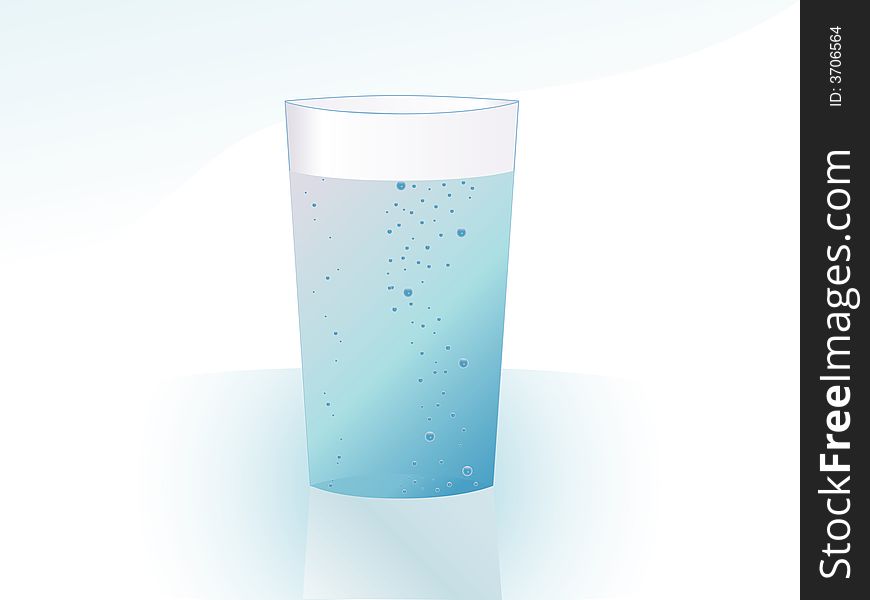 Glass of water on reflect surface. Glass of water on reflect surface