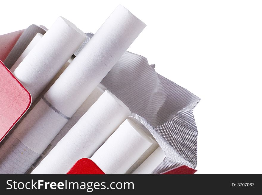 Cigarettes in pack, isolated, white background