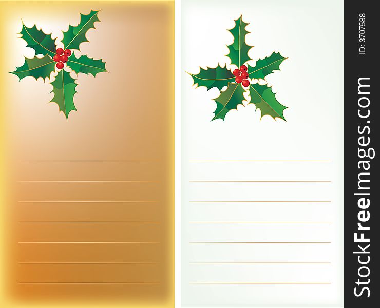 Vector christmas cards with holly. Vector christmas cards with holly