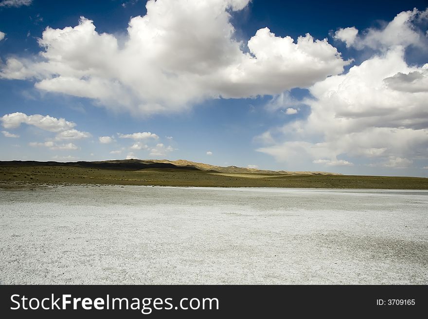 Salty lake in Mongolian Gobi