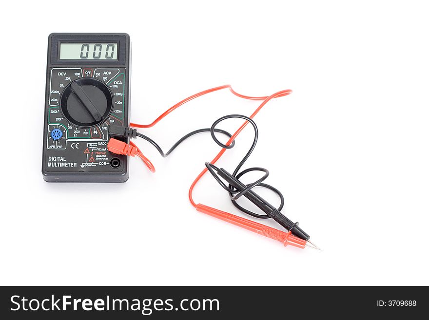 Multimeter with electrodes on a white isolated background