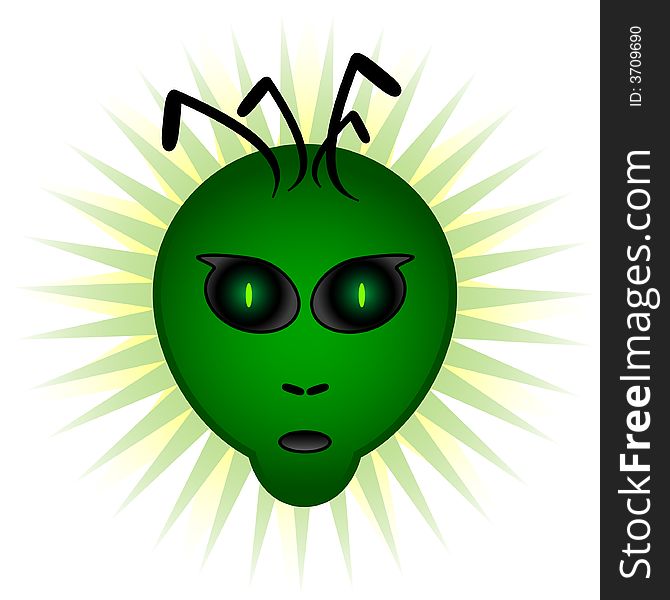 An alien head with a pair of green mesmerizing eyes. Is it trying to communicate?