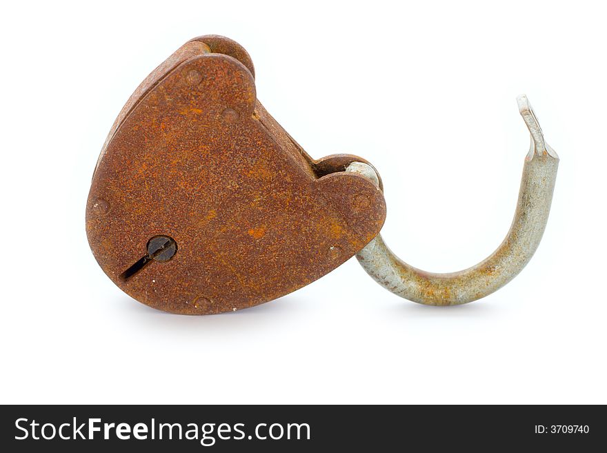 The old padlock on a white isolated background