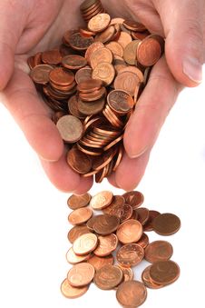 Hand Collecting  Cent Coins Stock Images
