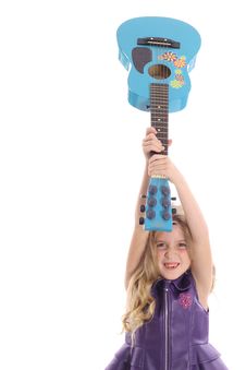 Rockstar Child Smashing Her Guitar Straight Royalty Free Stock Photography