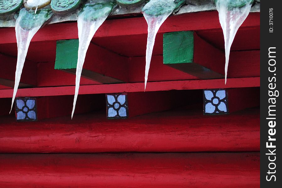Icicles and eaves in a temple