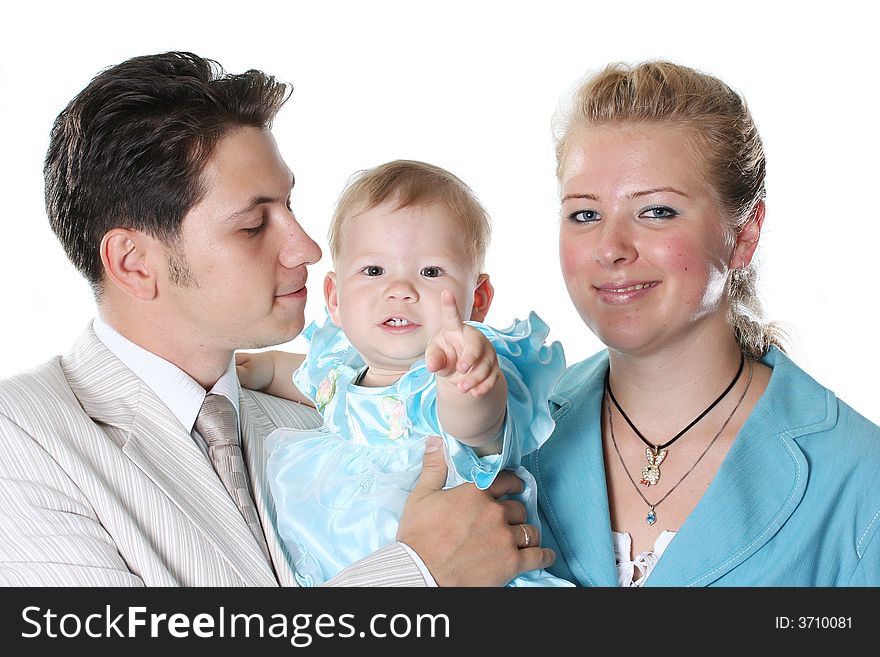 Young happy family on a white background. Young happy family on a white background