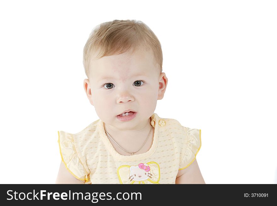 The beautiful little girl isolated on a white background. The beautiful little girl isolated on a white background