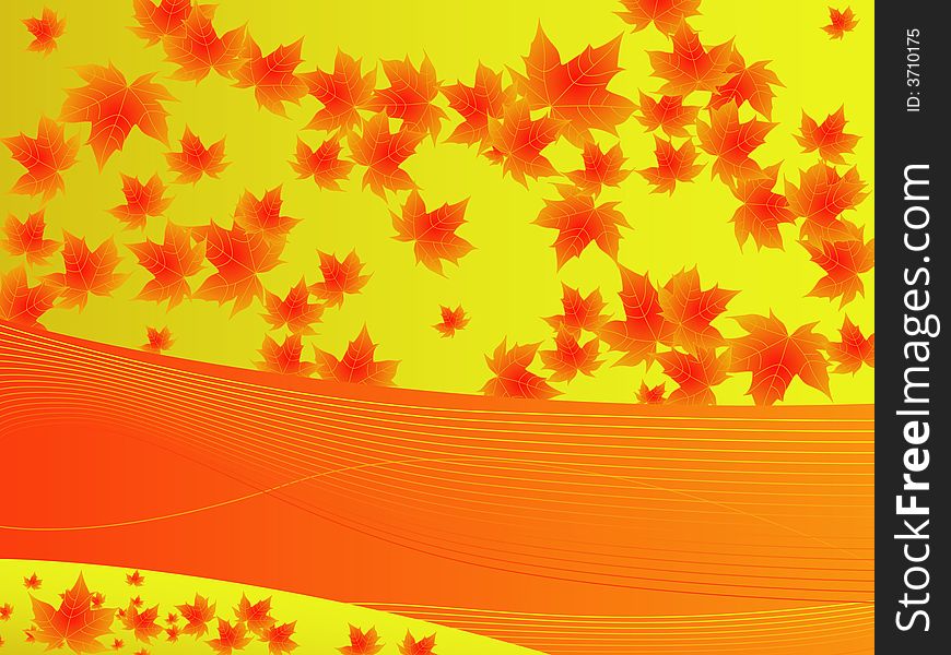 Red autumn leaves on yellow. Red autumn leaves on yellow