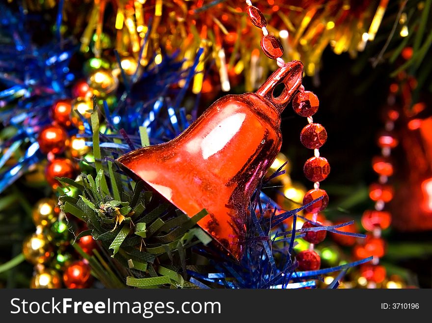 Christmas bell ornament decorations on tree. Christmas bell ornament decorations on tree