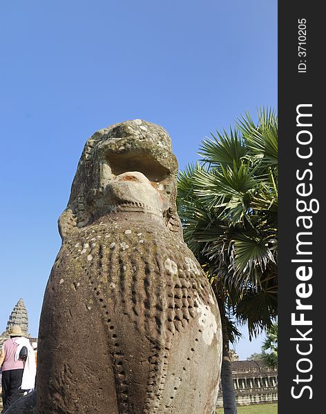 A stone lion sculpture at Angkor Wat, Seam Reap, Cambodia