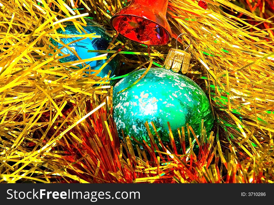 Christmas bell ornament decorations on tree. Christmas bell ornament decorations on tree