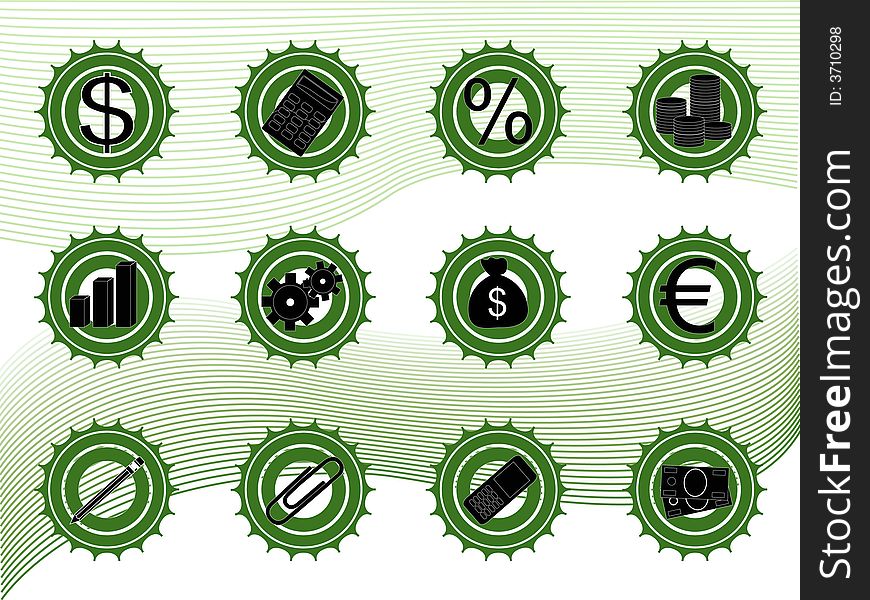 Green finance bank button set. Green finance bank button set
