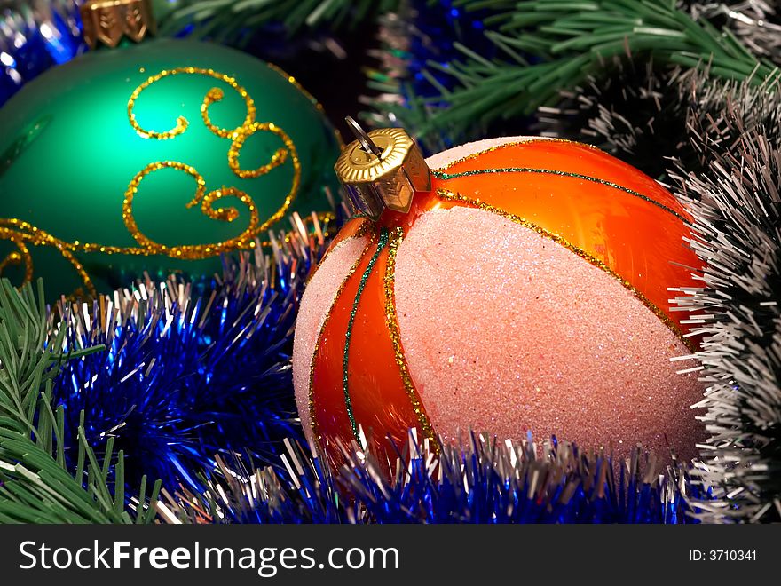 Christmas balls with decorations background. Christmas balls with decorations background