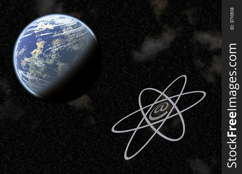 Conceptual image showing earth-like planet with email symbol. Conceptual image showing earth-like planet with email symbol.