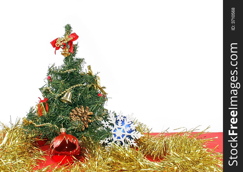 New year's embellishment under artificial fir tree