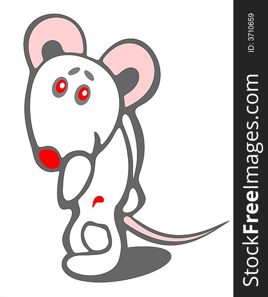 Stylized timid mouse on a white background. Digital illustration.