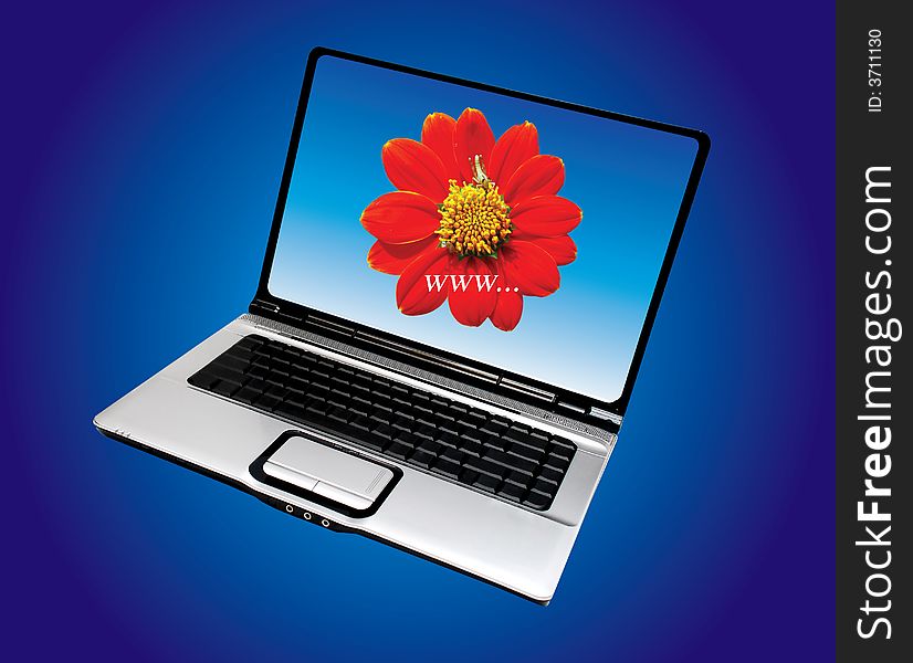Laptop computer image on the blue background