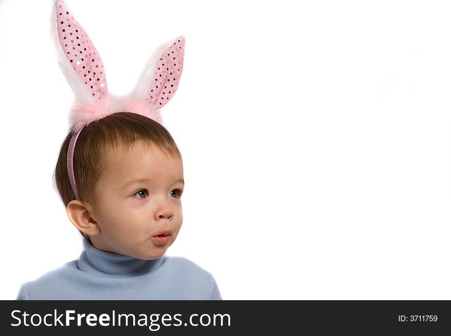 Little child in rabbit's ears. Little child in rabbit's ears