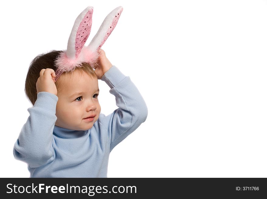 Little child in rabbit's ears. Little child in rabbit's ears