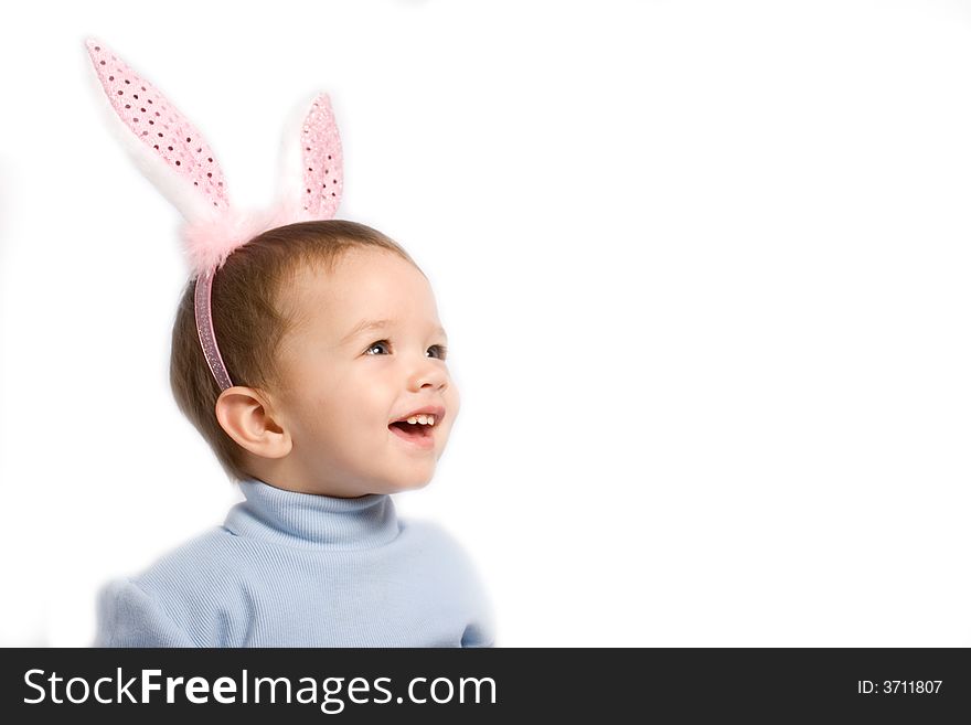 Little child in rabbit's ears. Little child in rabbit's ears