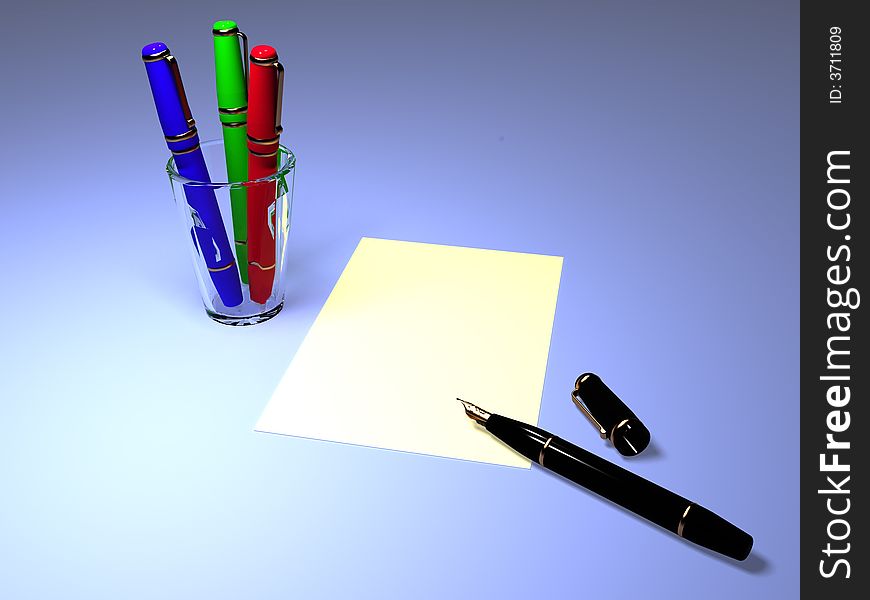 Close-up Of Fountain Pens With A Sheet Of Paper