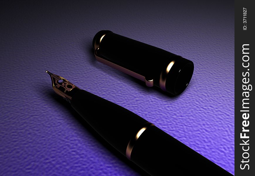The fountain pen lays on a table three-dimensional model