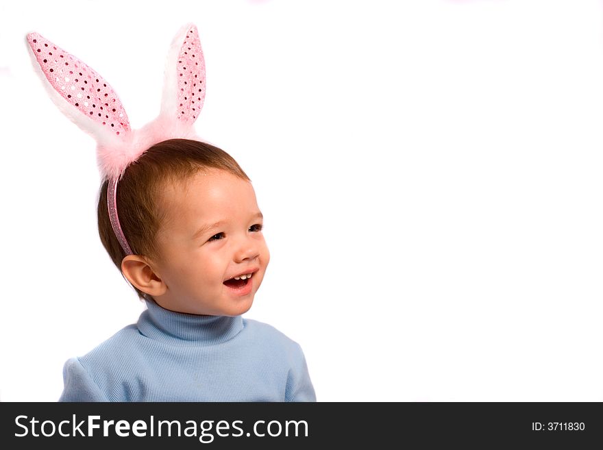 Little child in rabbit's ears. Little child in rabbit's ears