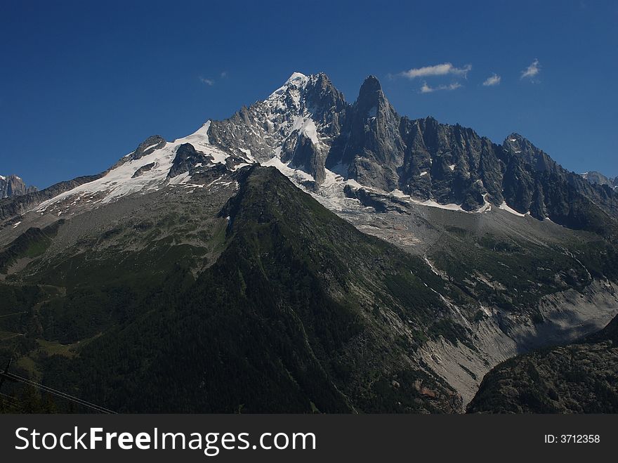 Panoramic wiew of the mont blanc group , tha aigiolle vert. Panoramic wiew of the mont blanc group , tha aigiolle vert