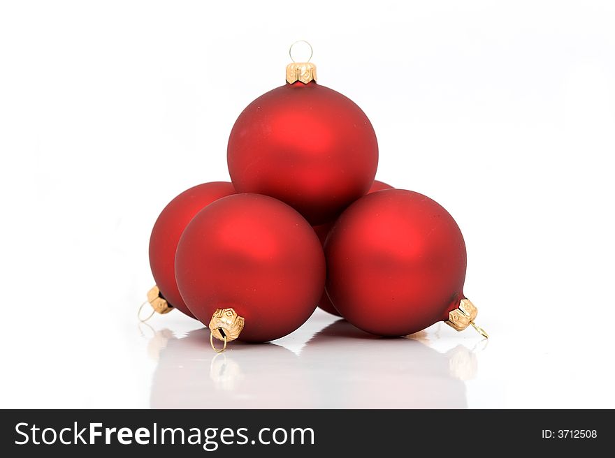 Red christmas balls isolated on white