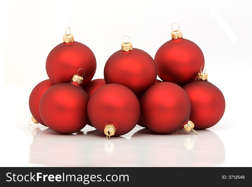 Red christmas balls  isolated on white