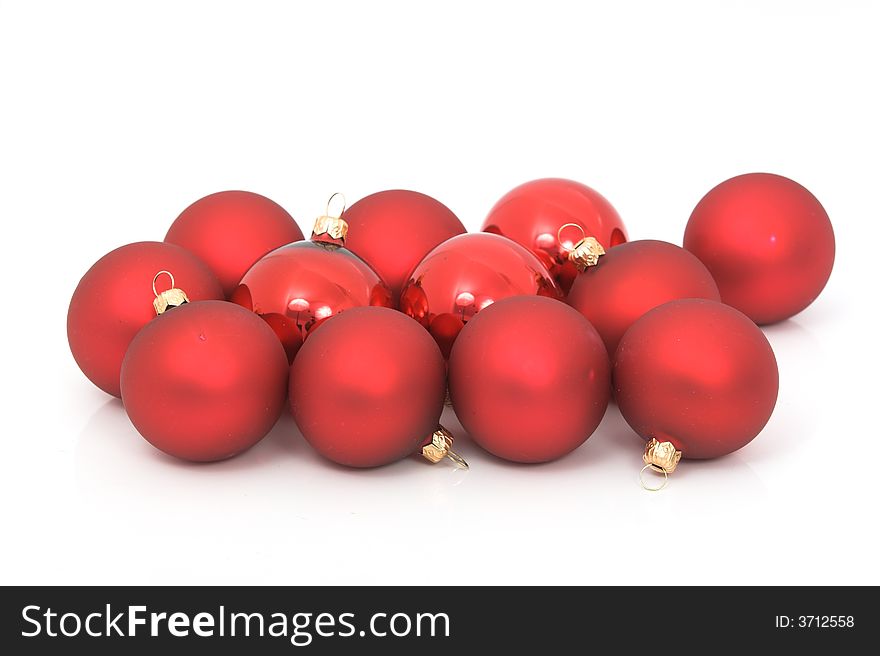 Red christmas balls  isolated on white