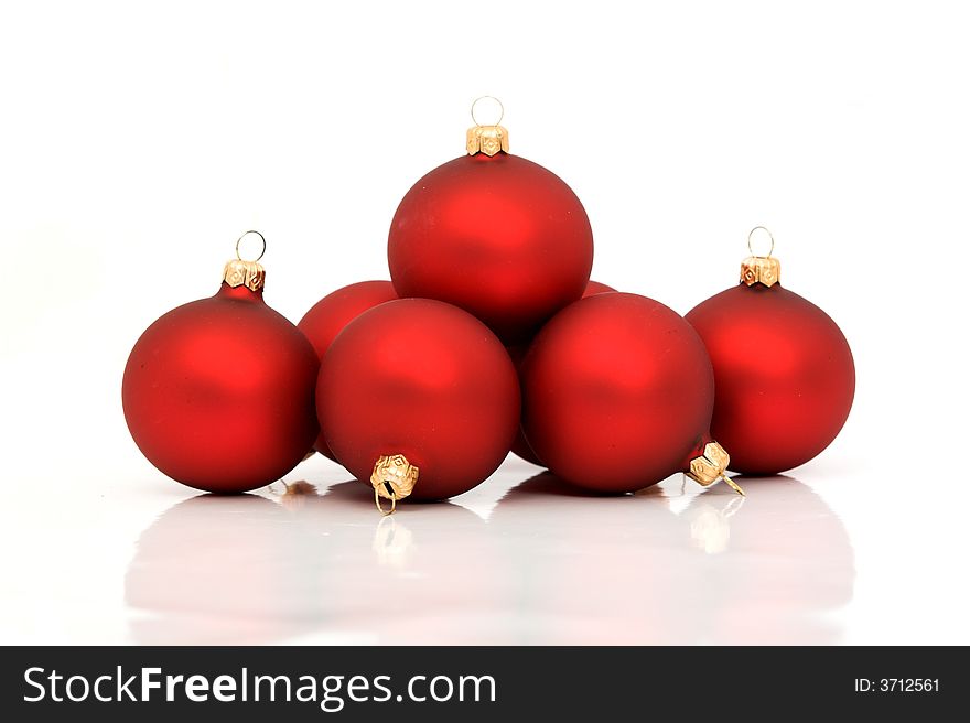 Red christmas balls  isolated on white