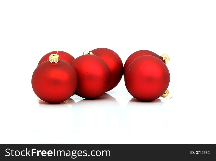 Red christmas balls  isolated on white