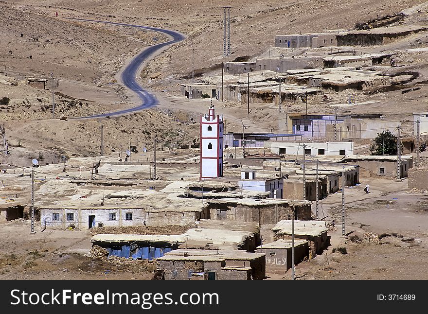Village in the Moroccan mountains with street. Village in the Moroccan mountains with street