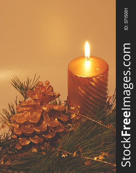 Christmas atmosphere with candle in night