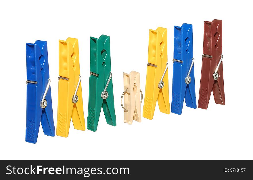 Colorful clothes pegs isolated over a white background