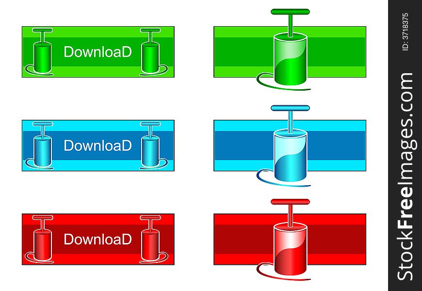 Green, blue, red download buttons. Green, blue, red download buttons