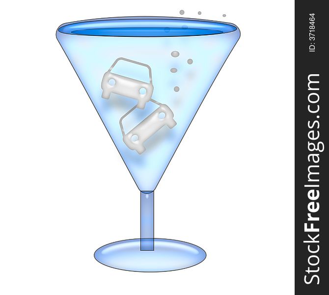 Auto shaped ice cubes floating in martini glass. Auto shaped ice cubes floating in martini glass