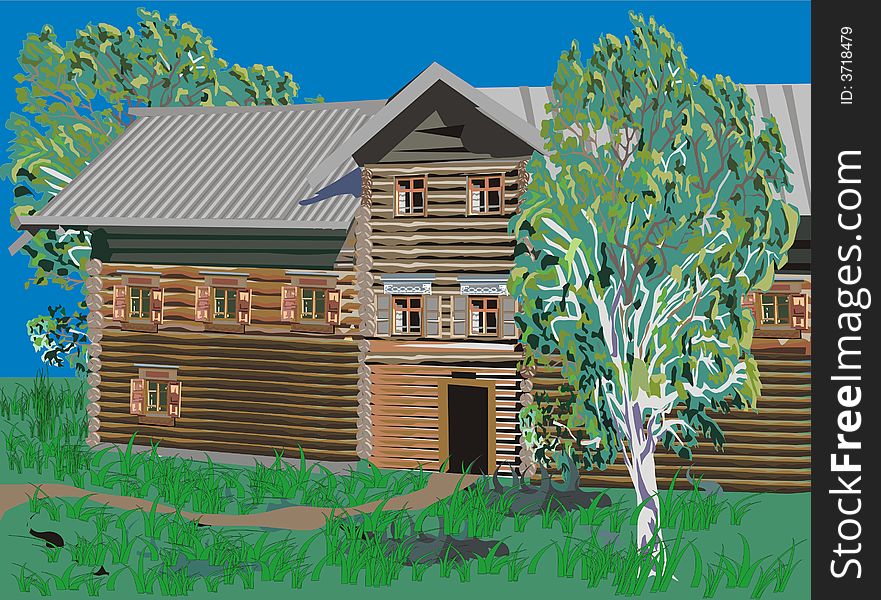 Illustration With Wooden House