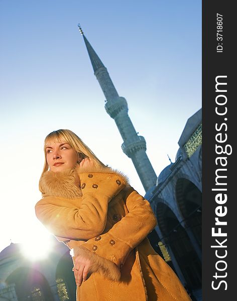 Beautiful blond girl in lambskin coat (Turkey, Istanbul)