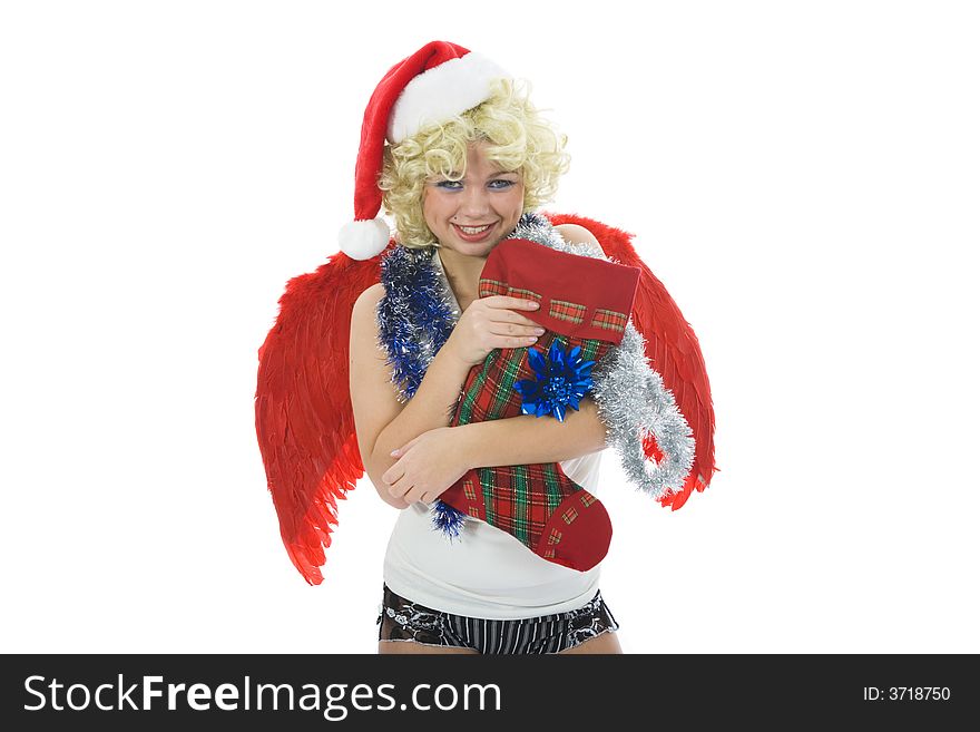Beautiful woman with christmas decoration on isolated background