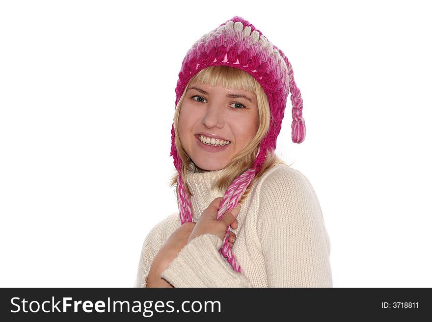 Smiling blond girl in pink cap. Smiling blond girl in pink cap